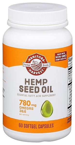 MANITOBA HARVEST HEMP SEED OIL SOFTGELS, 2,475MG OF PLANT BASED OMEGAS 3,6 & 9 PER SERVING INCLUDING GLA, FISH OIL ALTERNATIVE, 60 COUNT (PACK OF 1) PACKAGING MAY VARY