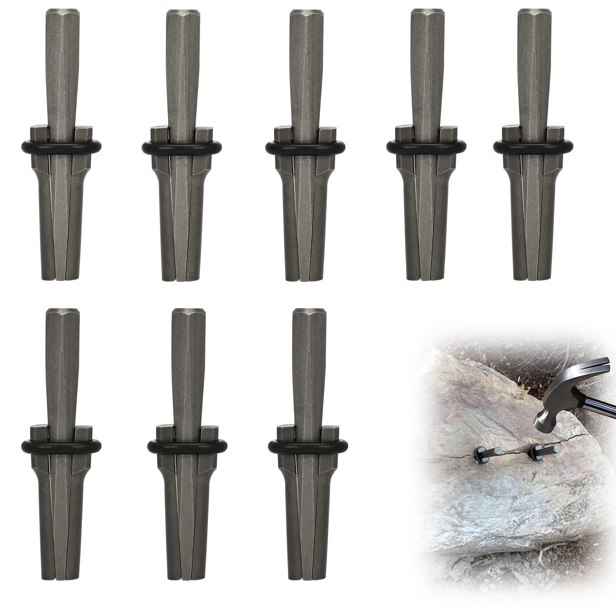 aleawol 8 Set 9/16" Wedge and Feather Shims, Industrial Grade Plug Feather and Wedge Stone Splitter Concrete Marble Granite Rock Stone Splitting Hand Tools