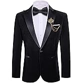 Barry.Wang Velvet Mens Blazer Mardi Gras Sport Coat Brooch Regular Fit Tuxedo Peaked Lapel Suit Jacket Carnival Parade
