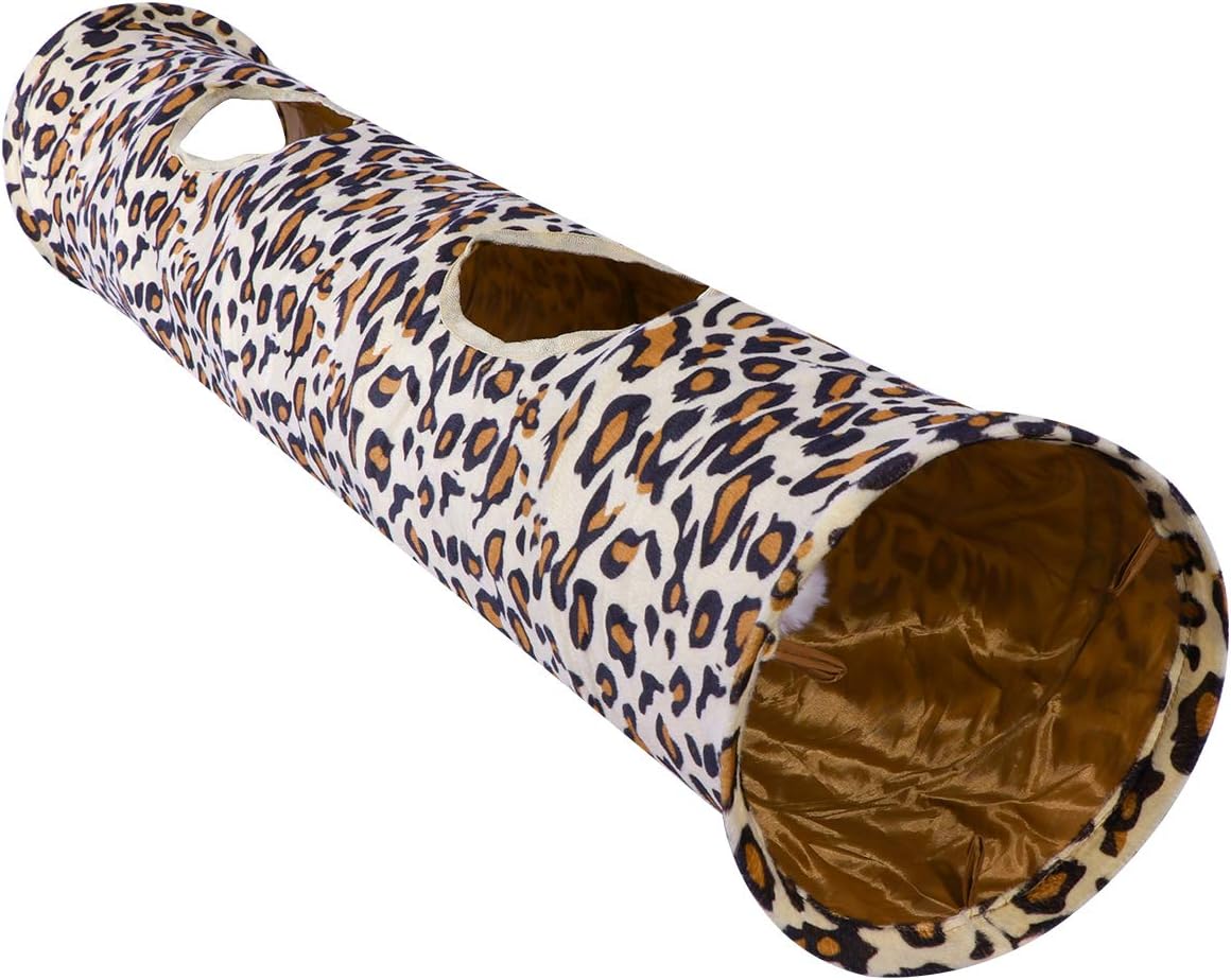 POPETPOP Rabbit Tunnel Collapsible Road Pet Tunnel 2 Holes Long Leopard
