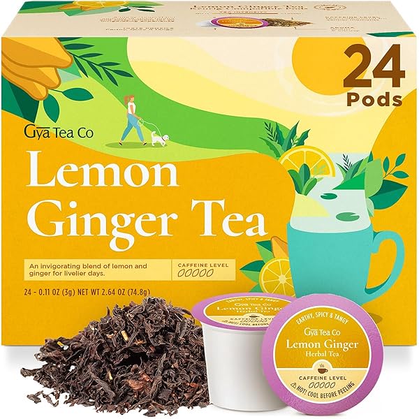 GYA TEA CO LEMON GINGER HERBAL TEA POD (24 CT) – DECAF FRUIT TEA RICH IN VITAMIN C WITH EARTHY, SPICY, & TANGY FOR RELAXING & DIGESTIVE HEALTH