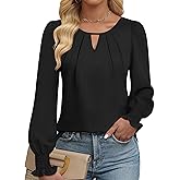 YZEGGO Womens Long Sleeve Tops Dressy Casual Keyhole Blouses Pleated Tops 2025 Trendy Basic Work Shirts