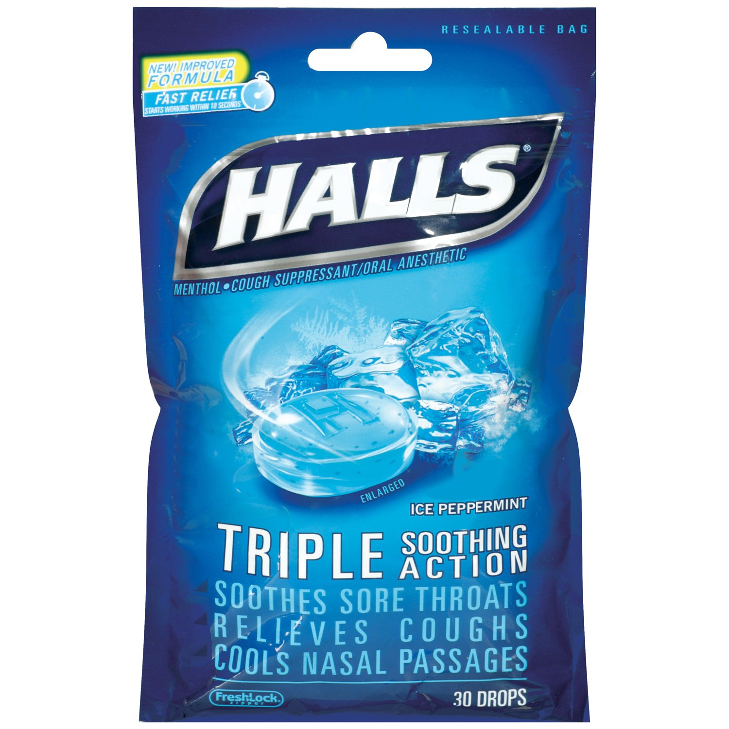 Warner-Lambert Extra strength halls cough suppressant, Ice Blue (312546629288)