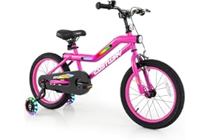 COSTWAY 16”/18” Lighted Kids Bike, Children Sport Bicycle with LED Light-up Frame, Adjustable Saddle, Training Wheels, Handbr