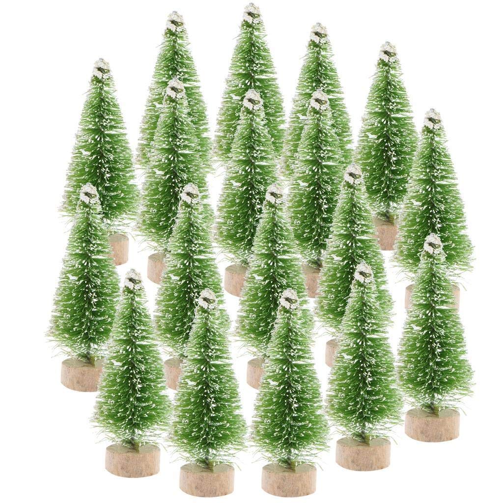 Peerless 12Pcs Mini Sisal Trees With Wood Base - Artificial Christmas Pine Bottle Brush for Winter Snow Miniature Scenes, DIY Crafts, Xmas Holiday Home Desk Tabletop Decor