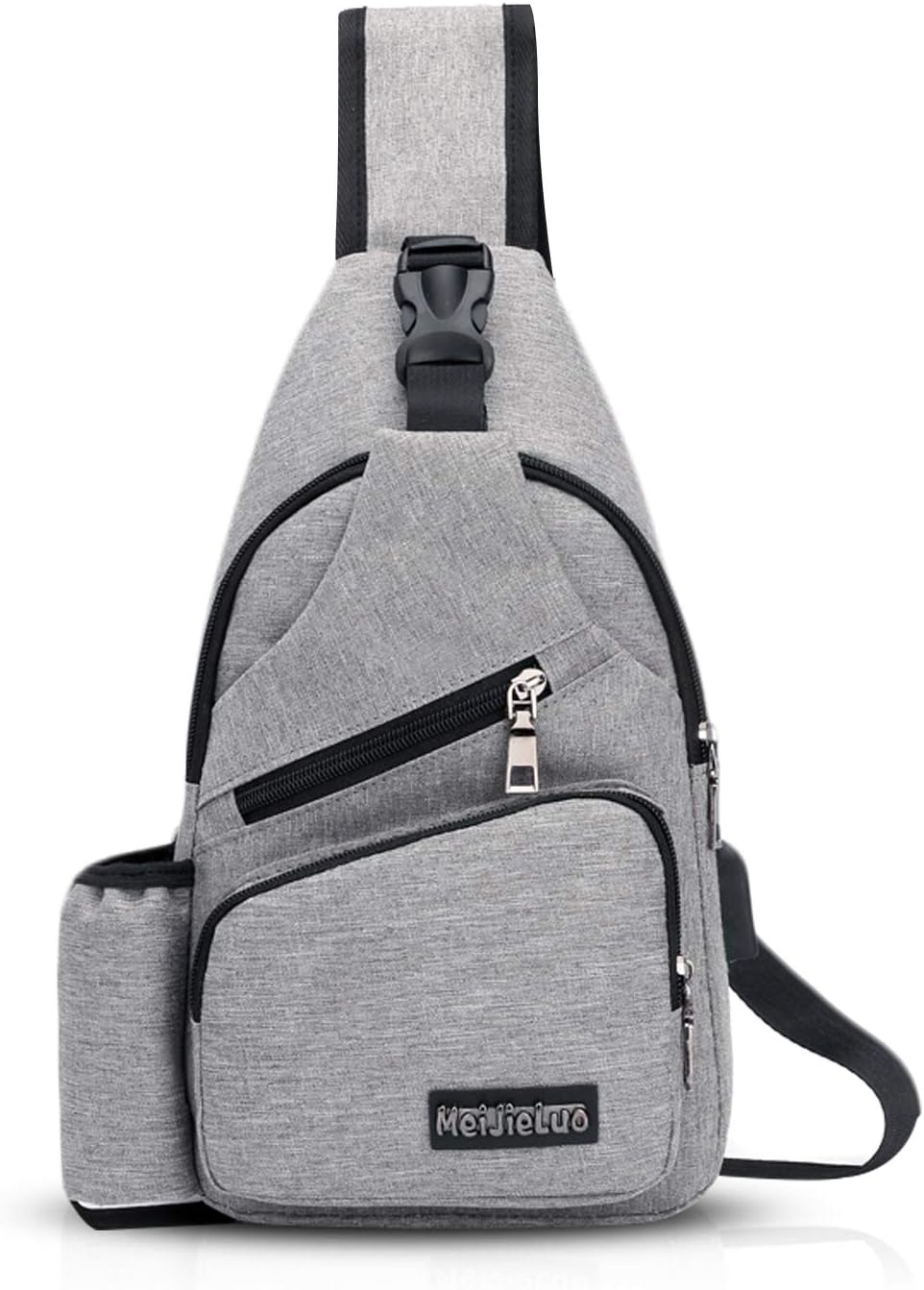 FANDARE Men Sling Bag Chest Pack Women Crossbody Bag with USB 7.9 inch Tablet Shoulder Bag for Travel Cycling Camping Hiking Waterproof Polyester Light Gray