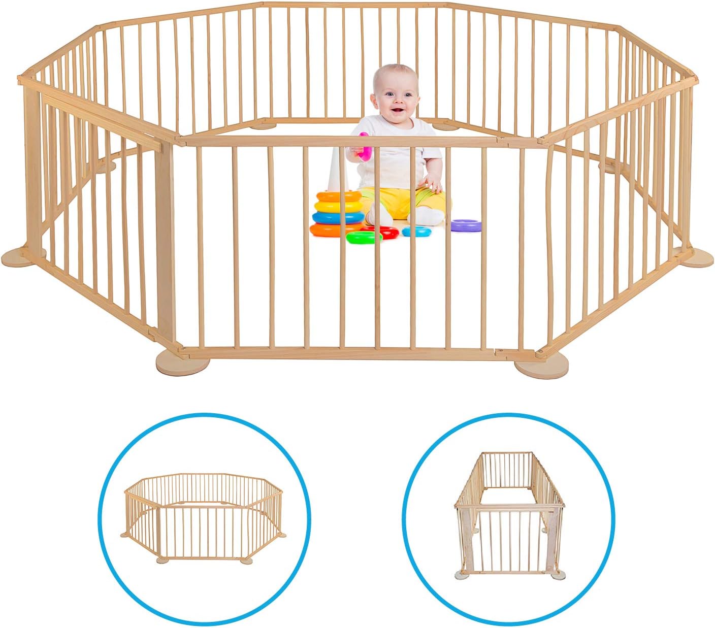 Baby playpen โ Made of Wood โ Foldable โ Playpen Gate - Mobile baby playpen wooden โ Barrier for Indoors - Play area - Pen - Fence โ Foldable โ Large