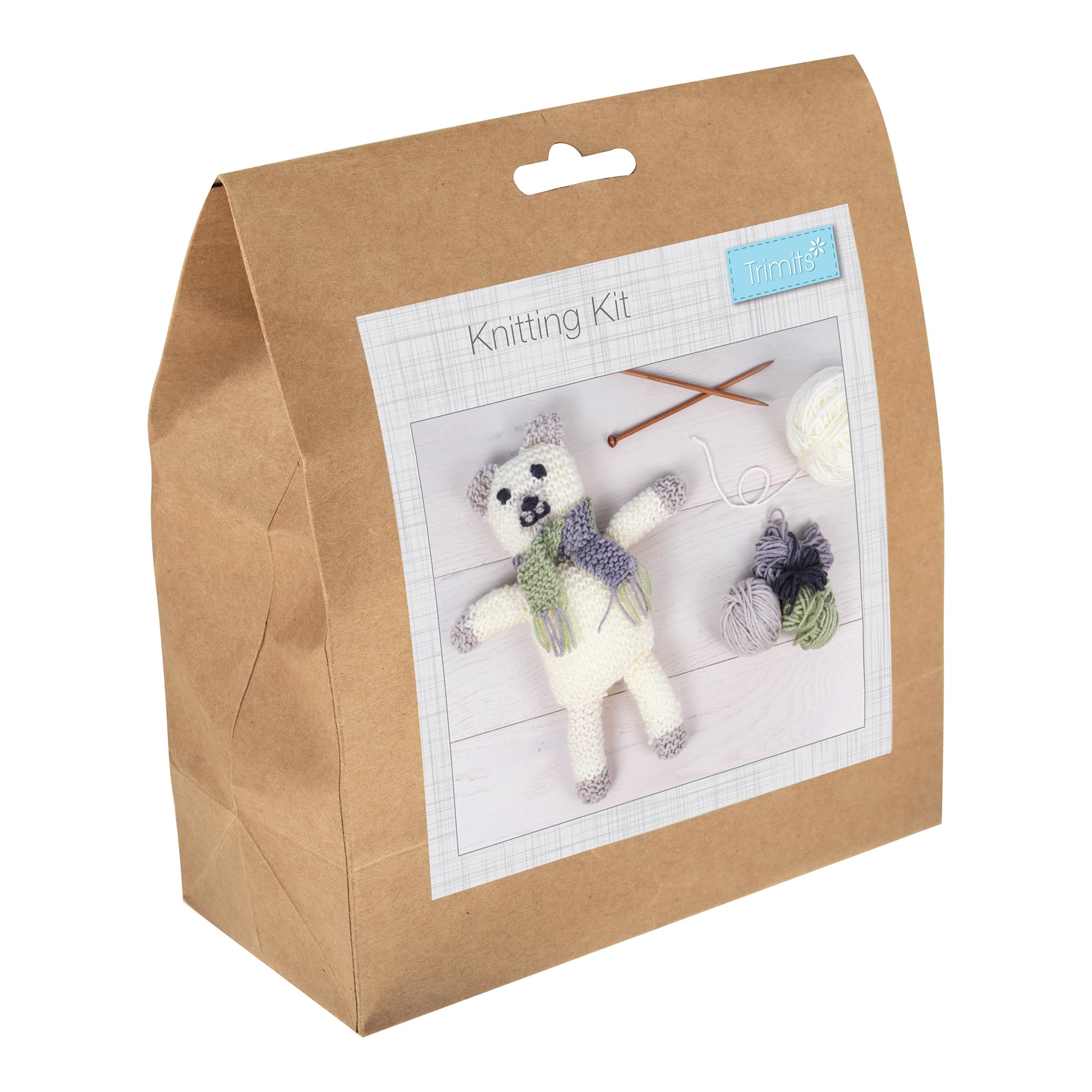 Trimits Knitting Kit - Handmade, Soft Toy, Teddy, Gift with Yarn, Needles and Instructions - Bear