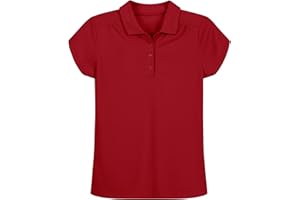Nautica Girls School Uniform Short Sleeve Polo Shirt, Button Closure, Moisture Wicking Performance Material, Shirring Detail