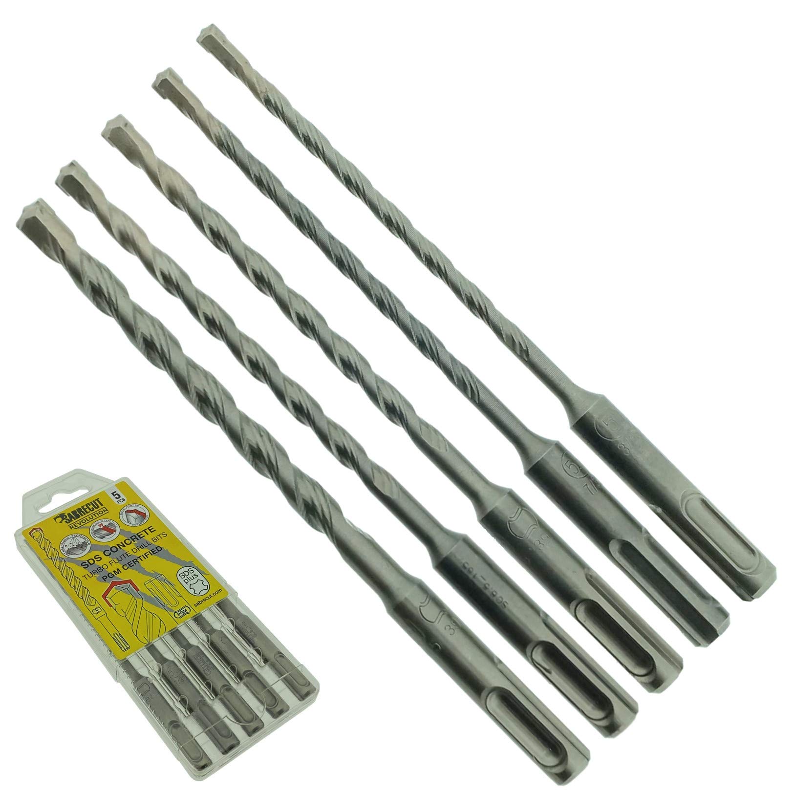 5 x SabreCut SDSAK6 5mm 5.5mm 6mm 6.5mm 8mm x 160mm PGM Approved SDS Plus Drill Bit Mix Kit For Stone Concrete Brick