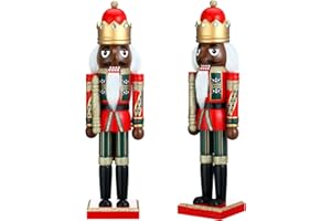 Hungdao 15 Inch Black Christmas Nutcracker Decor Wooden African American King Figure Black Santa Xmas Festive Soldier Nutcracker Christmas Ornaments Gift for Tabletop Holiday Winter Indoor