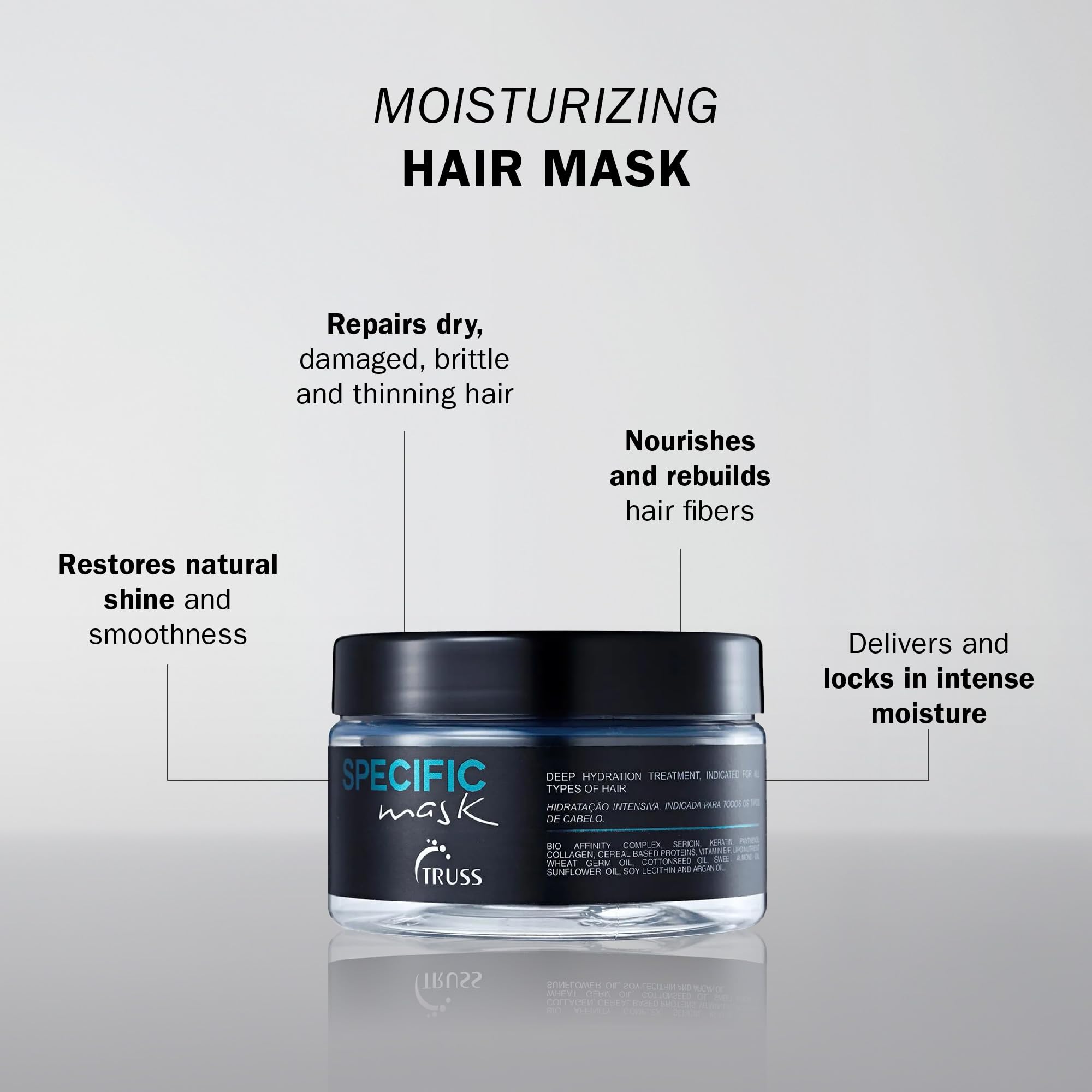 TRUSS Professional Specific Mask - Hydrating Hair Mask with Argan Oil - Deep Hydration - Repair & Seal Damaged Hair Cuticle; Extends Color; Prevents Split Ends; & Prevents Color Fading (6.35oz)
