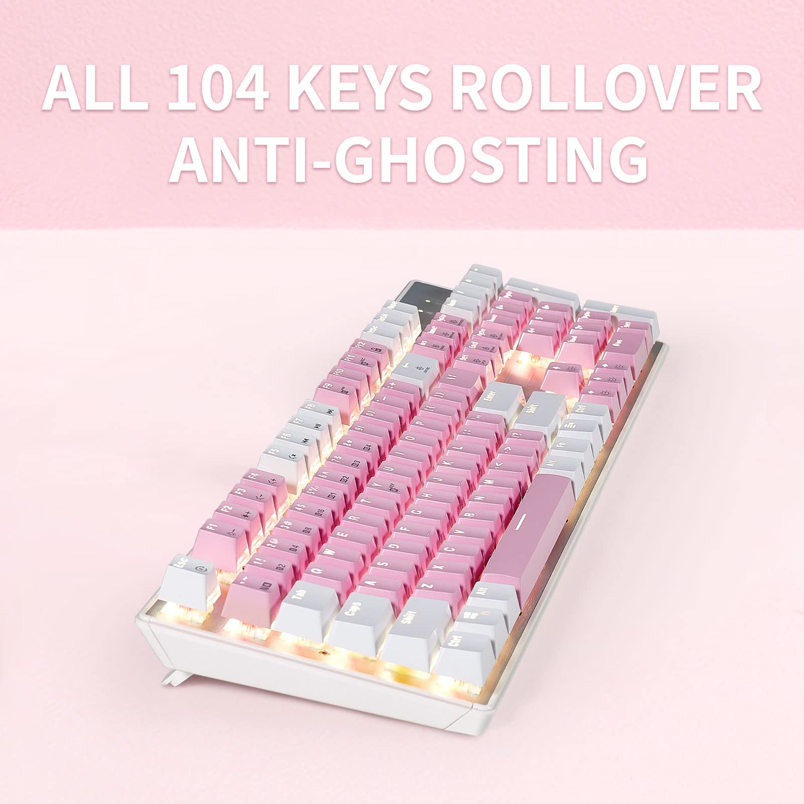 Hexgears GK715 Mechanical Gaming Keyboard, 104 Keys Full Size Wired Computer Keyboard, Hot Swappable Kailh Box Switches, ABS Keycaps, White Backlit Gaming Keyboard for PC/Laptop