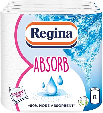 Regina Absorb Kitchen Towels 8 Rolls Pack 2-Ply 75 Sheets Per Roll