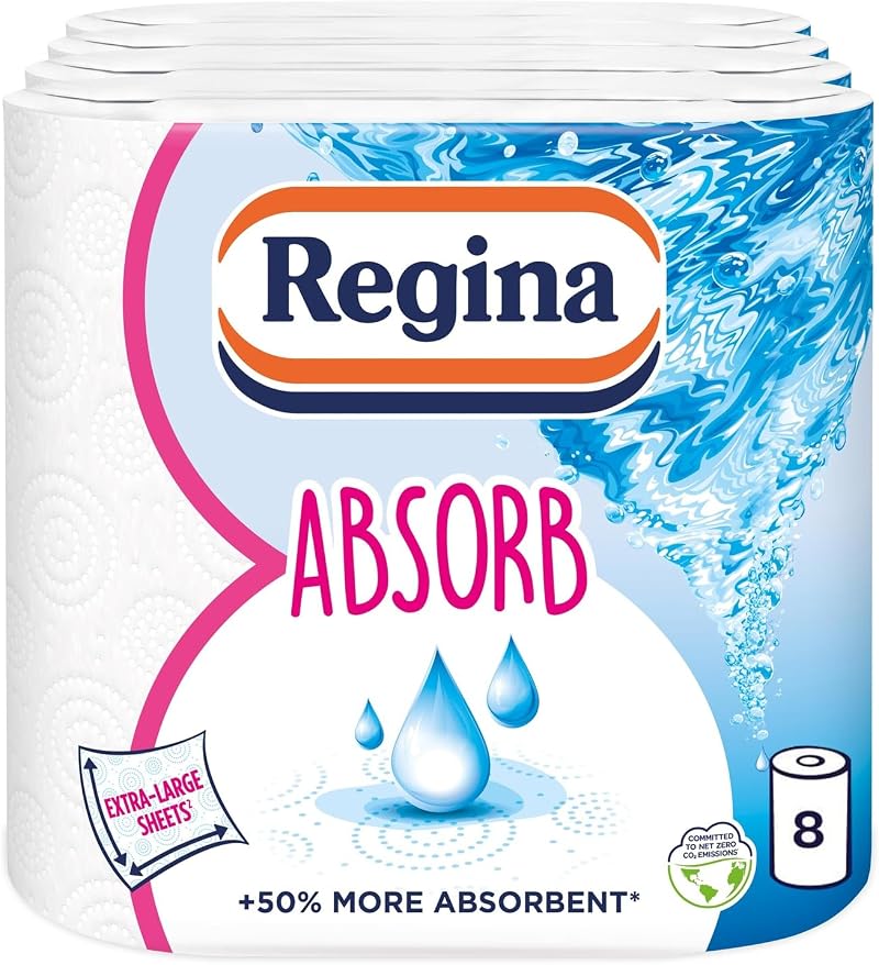 Regina Absorb Kitchen Towels 8 Rolls Pack 2-Ply 75 Sheets Per Roll