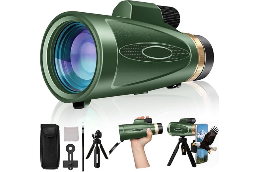 Monocular Telescope 12X60 HD High Power with Smartphone Adapter Tripod,Larger Vision Monoculars for Adults with BAK4 Prism &