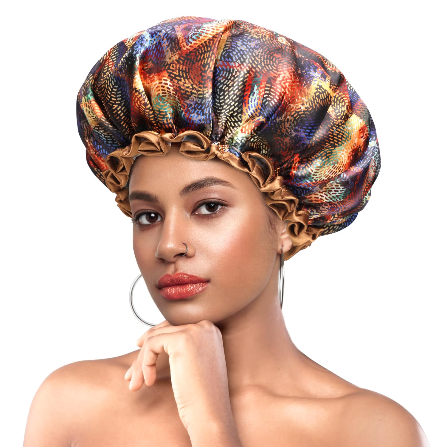 Reusable Shower Cap with Elastic Band - Waterproof Bath Cap for Women, Durable Luxury Shower Hat with Floral Design, Spa & Travel Accessories, 2 Pack