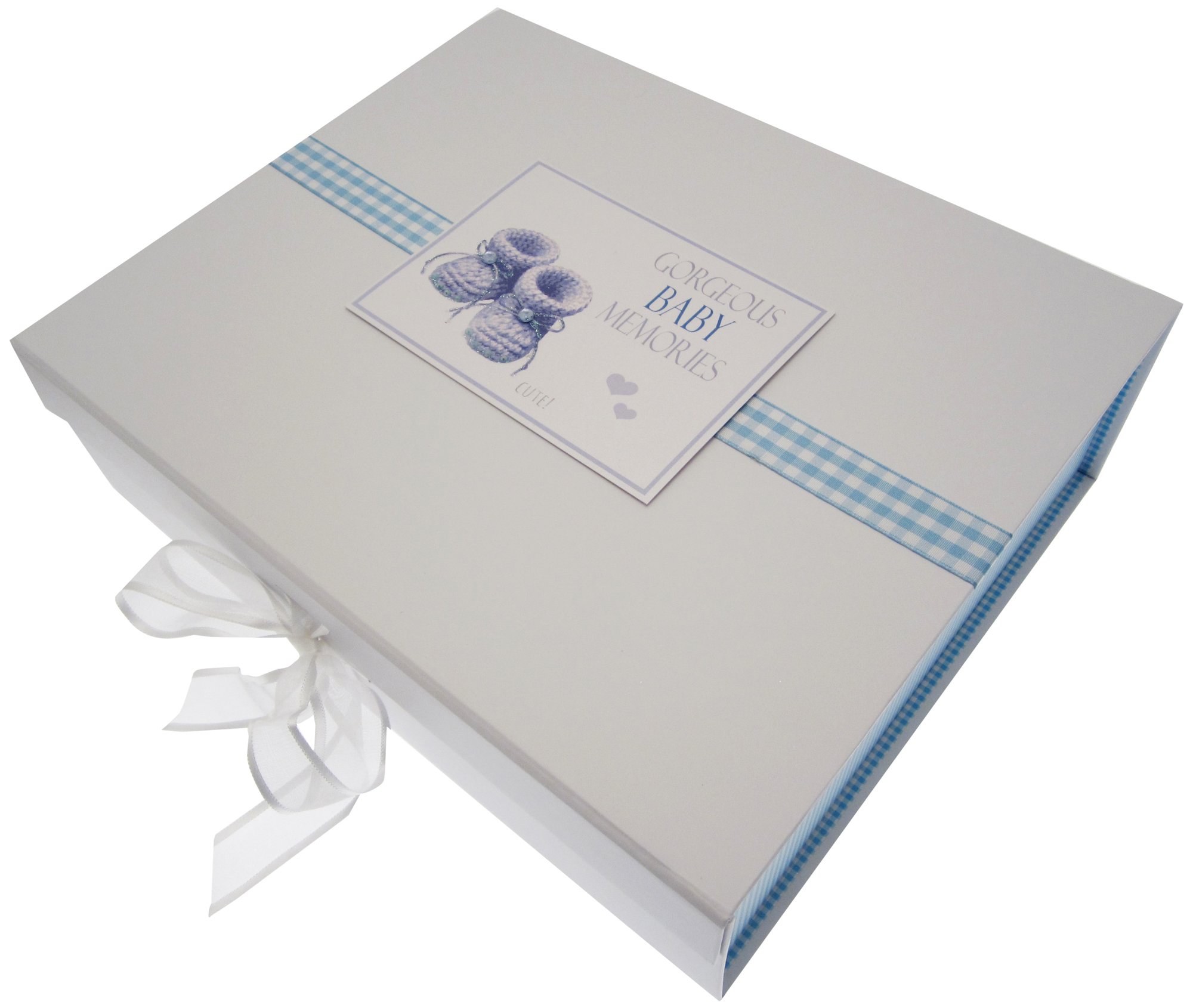 White Cotton Cards Gorgeous Baby Memories, Large Keepsake Box, Blue Booties