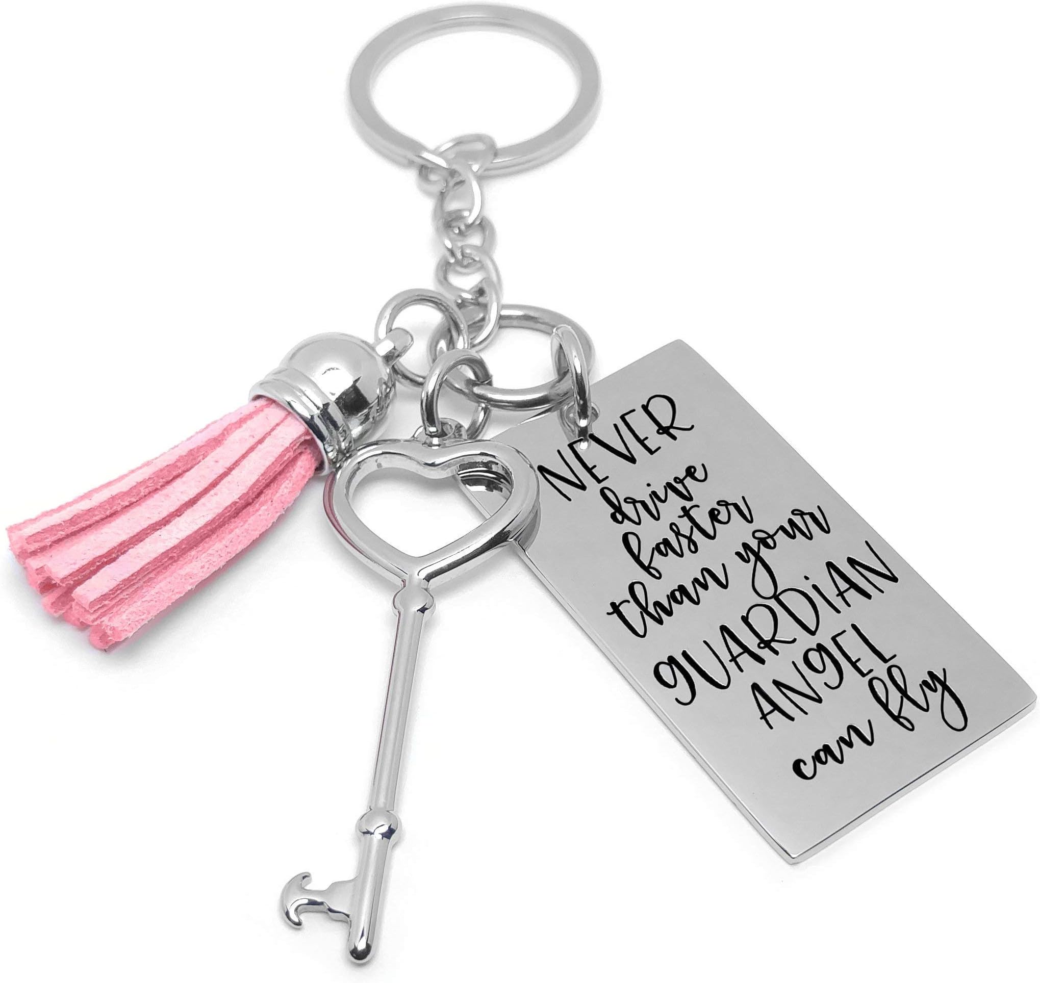 GenericFirst Time Driver - Sweet 16 - Teen Gifts - Guardian Angel Key Chain - Pink Tassel
