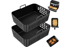 KHZSPP 2 Pack Dual Basket Airfryer Liner,Silicone Reusable Air Fryer Liner with Heat Resistant Handle,Air Fryer Inserts Acces