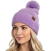 Funky Junque Beanie for Women Ultra Soft Chenille Faux Fur Pom Pom Winter Hats Warm Ski Cap Fashion