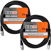 Gearlux DMX Cable, 3 Pin, Male to Female, 25 Feet - 2 Pack