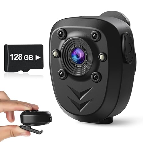 Mini Body Camera Video Recorder Built-in 128GB Memory Card with Night  Vision IR Loop Record HD 1080P, 4-6 HR Battery Life Wearable Police Cam  for