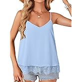 LYANER Women's Summer Cute Cami Shirts Spaghetti Strap V Neck Sleeveless Lace Trim Tops