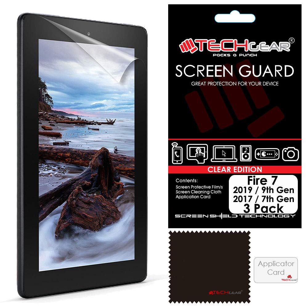 [Pack of 3] TECHGEAR Screen Protectors for PREVIOUS Amazon Fire 7" (2019 / 9th Generation & 2017 / 7th Gen.) Clear Lcd Screen Protector Covers for Fire 7 & Fire Kids Edition 7" 2019/2017