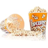 RAYMEA Plastic Popcorn Containers Retro Style Reusable Popcorn Buckets for Movie Night 7.1&rdquo;x7.1&rdquo;x5.1&rdquo; - 2 Pack&hellip;