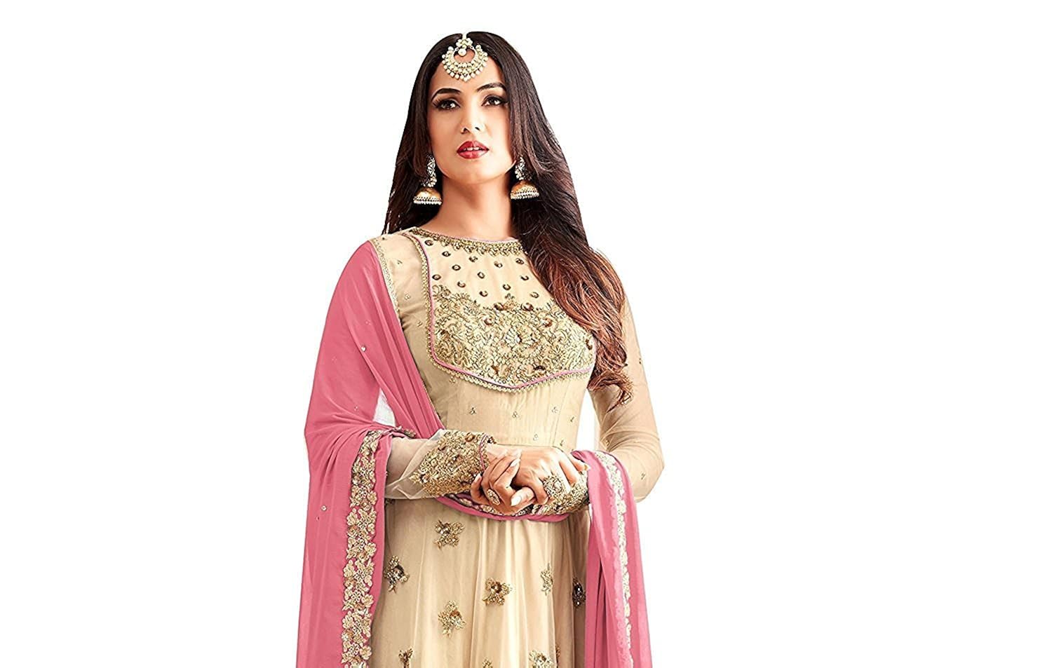 rthub women's embroidered and hand work semi stitched anarkali salwar suit maskeen