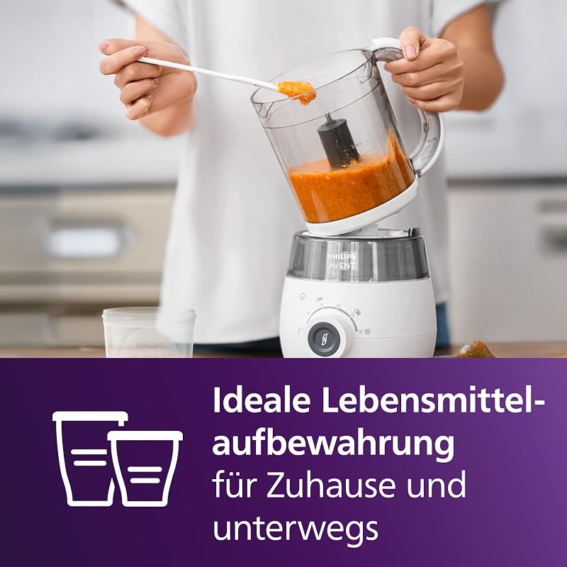 Avent Geschenkset mit Dampfgarer und Mixer – 4-in-1-Babynahrungszubereiter, Dampfgaren, Mixen, Entfrosten und Aufheizen von Babynahrung, mit Milchbehältern und Deckeln, SCF883/20