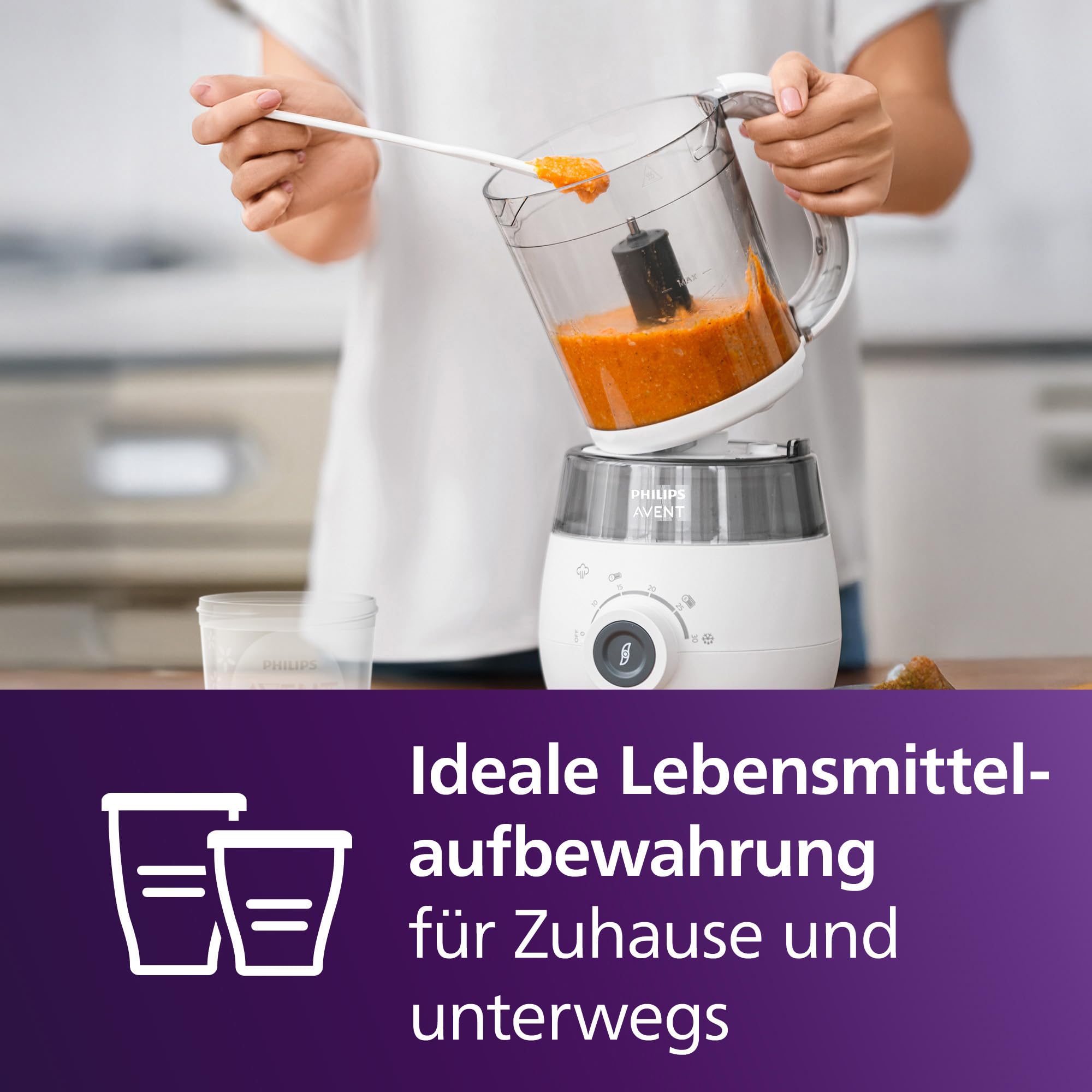 Philips Avent Geschenkset mit Dampfgarer und Mixer – 4-in-1-Babynahrungszubereiter, Dampfgaren, Mixen, Entfrosten und Aufheizen von Babynahrung, mit Milchbehältern und Deckeln, SCF883/20 7
