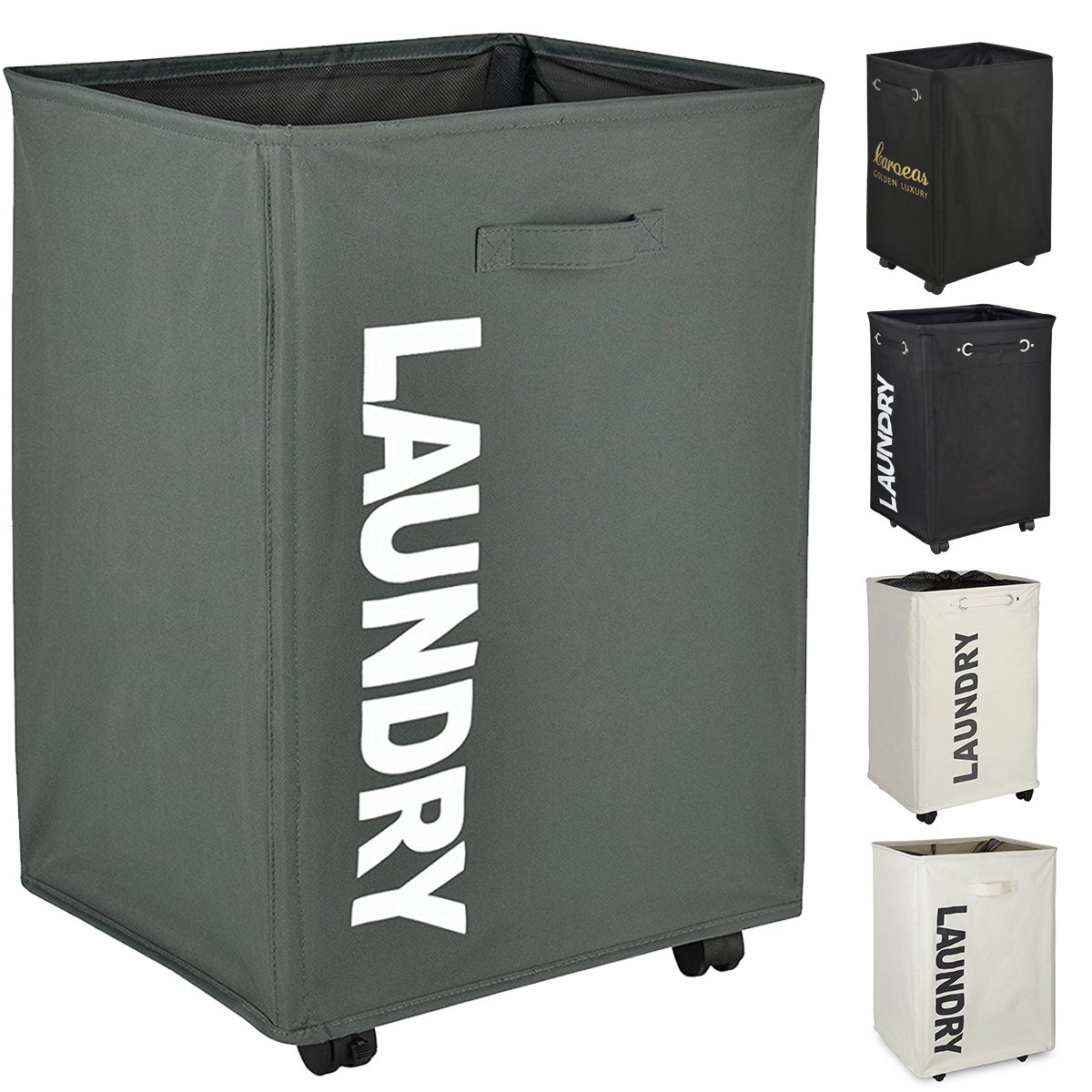Caroeas 22" Pro ROLLING Laundry Cart WhiteGrey Clothes Hamper Mesh