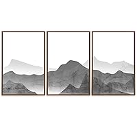SIGNWIN 3 Piece Framed Canvas Wall Art Mountain with Fog Canvas Prints Home Artwork Decoration for Living Room,Bedroom - 16