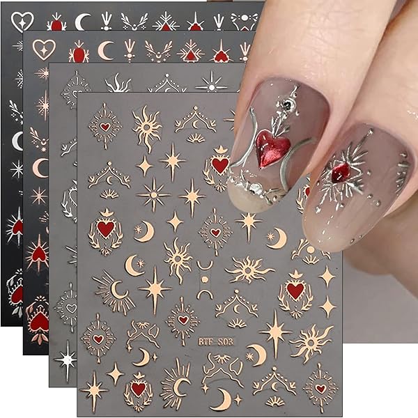 Amazon.com: JMEOWIO 10 Sheets Moon Star Sun Nail Art Stickers