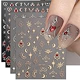 JMEOWIO 9 Sheets Moon Star Nail Art Stickers Decals