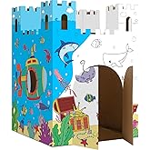 Naozinebi Under The Sea Playhouse Huge DIY Castle Ocean Animals Large Coloring Cardboard House Indoor Outdoor Art and Craft for Decorate and Personalize Mermaid Gift 32" X 32" X 43"