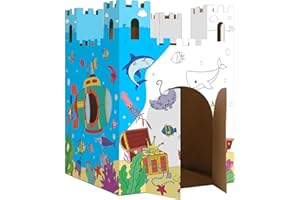 NAOZINEBI Under The Sea Playhouse Huge DIY Castle Ocean Animals Large Coloring Cardboard House Indoor Outdoor Art and Craft for Kids Toddler Boys Girls Decorate and Personalize Mermaid Gift 32" X 32" X 43"