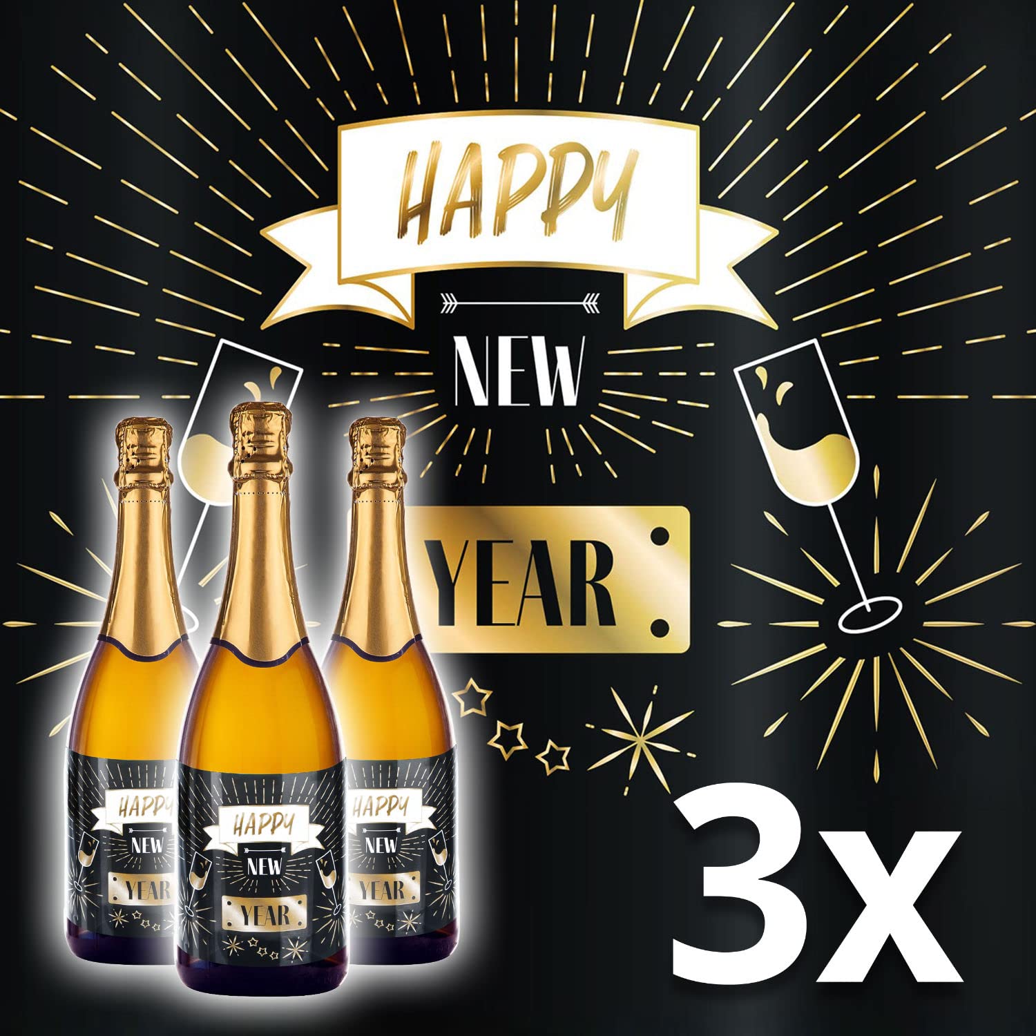 3X Set Bottle Label Happy New Year Bottle Stickers for New Year's Eve, Bottle Labels for New Year Celebrations, New Year Parties, New Year Gift Giveaways