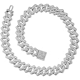 Whmeolyo Cuban Link Chain For Men, Stainless Steel Cuban Necklace, Gold/Silver Chain, Iced Out Chain, 15mm Width Diamond Iced Out Hip Hop Jewelry Chain For Men And Women 18"/20"/22"/24"