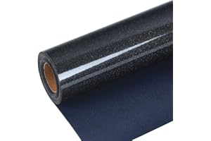 RENLI·TONG RENLITONG Glitter HTV Black Heat Transfer Vinyl Roll 12inch by 15feet PU Stretch Iron on Vinyl for T-Shirt for All Cutter Machine Heat Vinyl Design