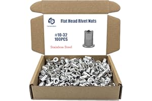 ELEFOCUS #10-32 100PCS SAE Rivet Nut Ass 304 Stainless Steel Flat Head Threaded Rivet Insert Knurled Rivet Nuts