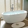 59"Acrylic Free Standing Tub,Classic Oval Shape Minimalist Bathtub,Modern Soaking Bathtub with cUPC Certified,Brushed Nickel Overflow&Drain(Glossy White)