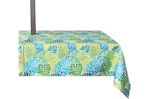 EHouseHome Outdoor and Indoor 60x84 inch Tablecloth with Umbrella Hole and Zipper, Waterproof Zippered Patio Table Cloths, Spring/Summer Table Covers for Backyard Circular Table/BBQs/Picnic