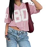 Pairxily Jersey Shirts for Women Oversized Graphic Tees Cute Number Jerseys Shirt for Teens Girls V Neck Y2k Streetwear Tops