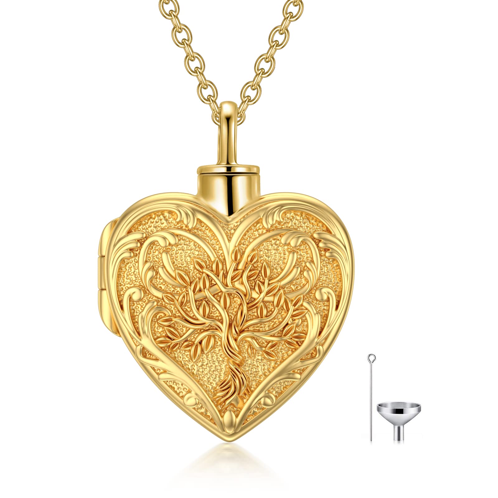 SOULMEET Plated Gold Tree of Life Cremation Locket Necklace for Ashes, Engraving Tree Urn Necklace that Holds Human Dog Cat Ashes, Carry Memorial Jewelry to Keep Someone Always with You