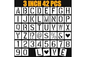 OKXIRI 42 PCS Letter Stencils 3 Inch, Interlocking Craft Stencils Kit, Reusable Plastic Alphabet Templates on Wood, Wall, Rock, Fabric, Sign, School DIY Art Projects (Alphabet & Numbers & Symbols)