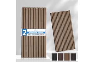 Wood Slat Wall Panel, Easy Installation, Versatile, Enhanced Acoustic Design, Suitable for Living Room, Bedroom, Kitchen & Offices (2 Pcs, Smoke Hues), 47.2x23.6x0.87 Inch Each, Mollywell