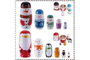 Tngan Chirstmas Russian Nesting Dolls, 2 Pack Wooden Handmade Nested Set Matryoshka Dolls, Russian Stacking Dolls Toys for Kids Toddlers Happy Chirstmas Home Decoration Gift(Santa Snowman)